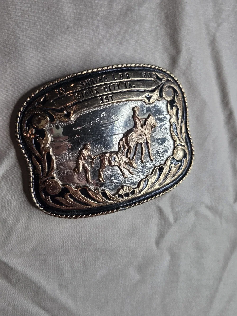Comstock Silversmiths 1980 Shrine Rodeo Trophy Buckle - 1st Place